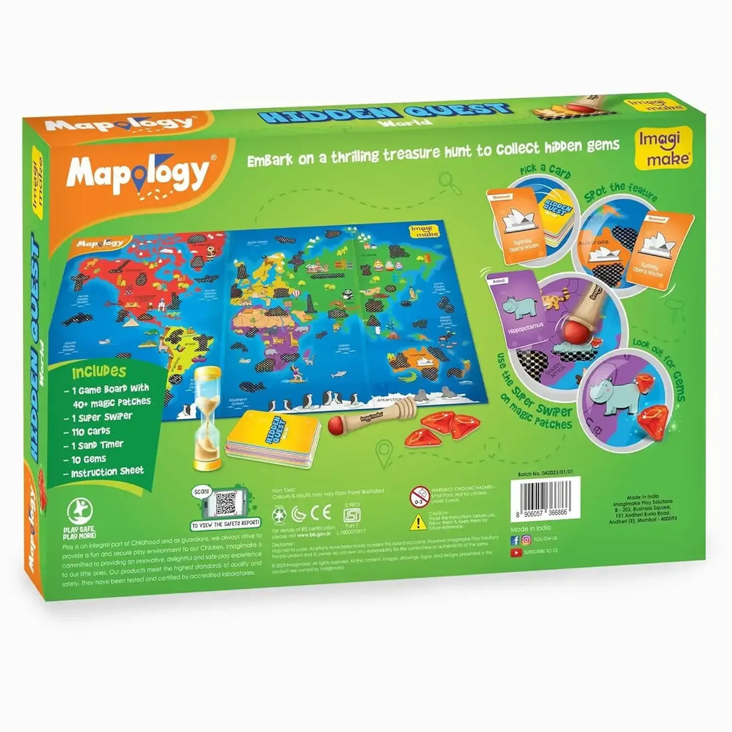 Imagimake Mapology Hidden Quest World – Interactive World Geography Game for Kids Ages 7+ | Educational Toy for Boys & Girls with Swiping Fun, 130+ Features, Gems & Treasure Box - Naivri