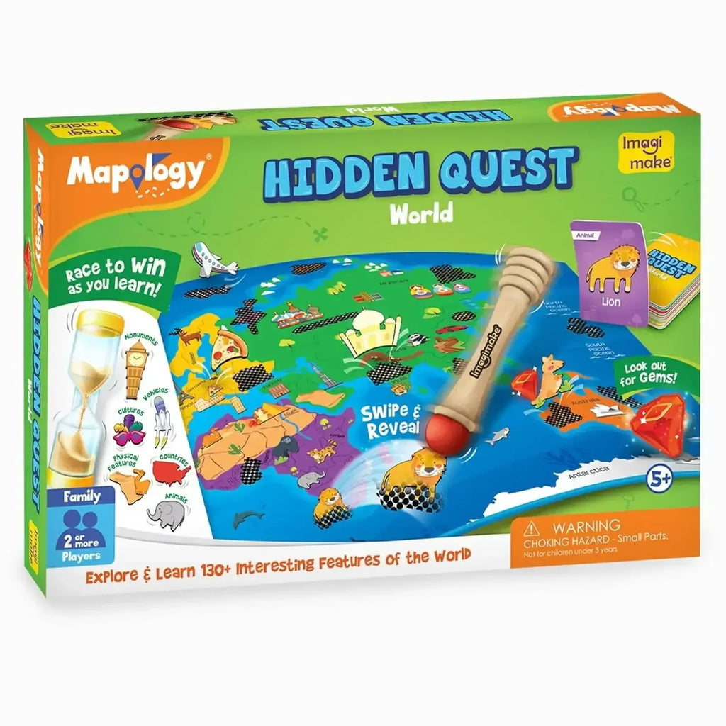 Imagimake Mapology Hidden Quest World – Interactive World Geography Game for Kids Ages 7+ | Educational Toy for Boys & Girls with Swiping Fun, 130+ Features, Gems & Treasure Box - Naivri