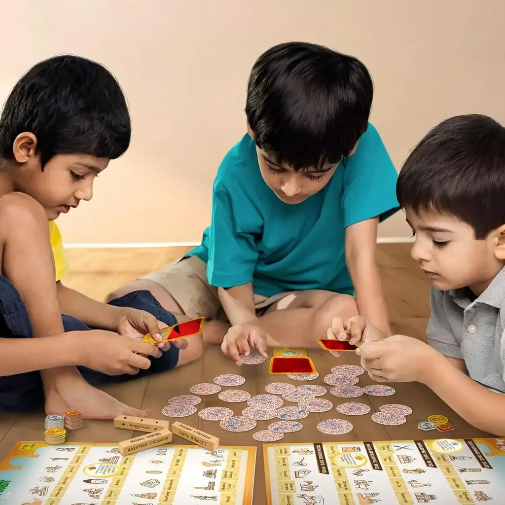 Imagimake Mapology History Quest - India | Historical Board Game for Kids Age 7+ | Learn Indian History Through 8 Eras | Discovery Lens, Artefact Tokens, Ancient Dice | Educational Toy for Girls & Boys - Naivri