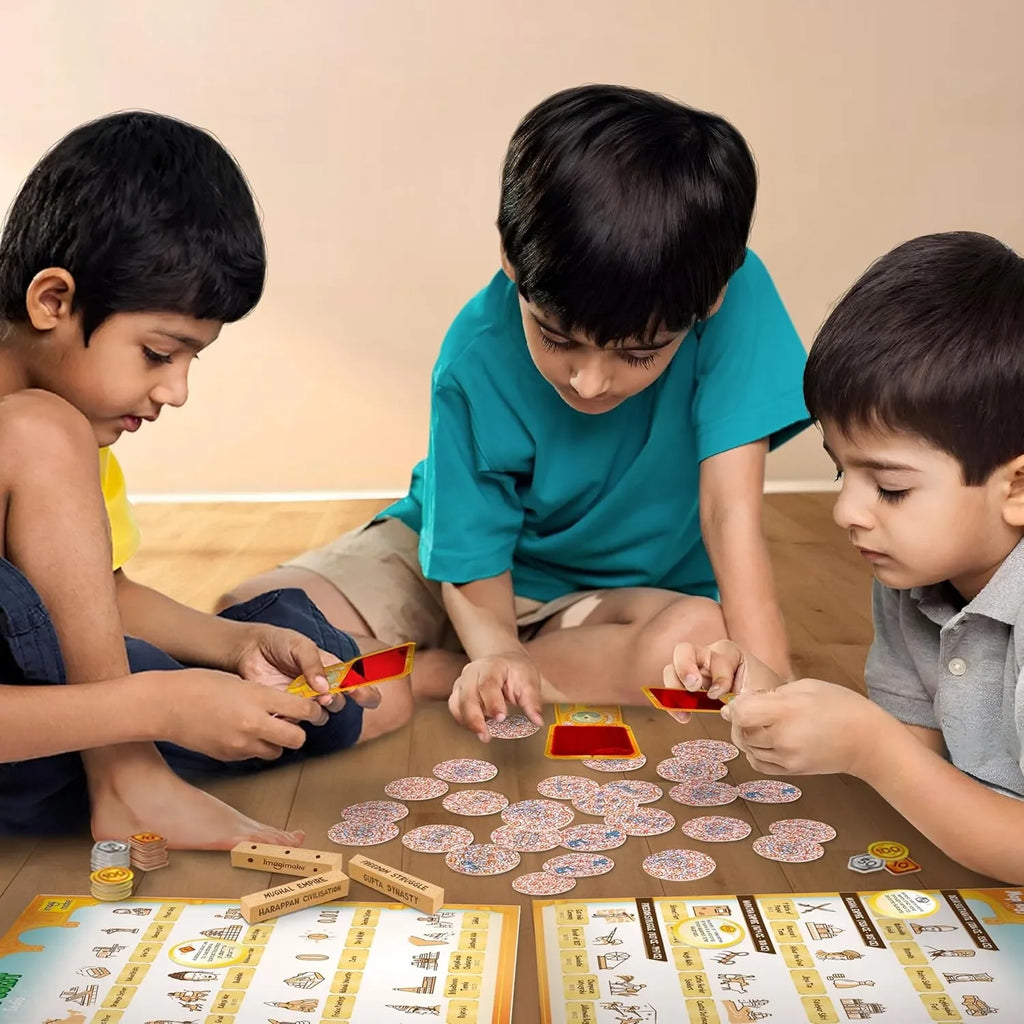 Imagimake Mapology History Quest - India | Historical Board Game for Kids Age 7+ | Learn Indian History Through 8 Eras | Discovery Lens, Artefact Tokens, Ancient Dice | Educational Toy for Girls & Boys - Naivri