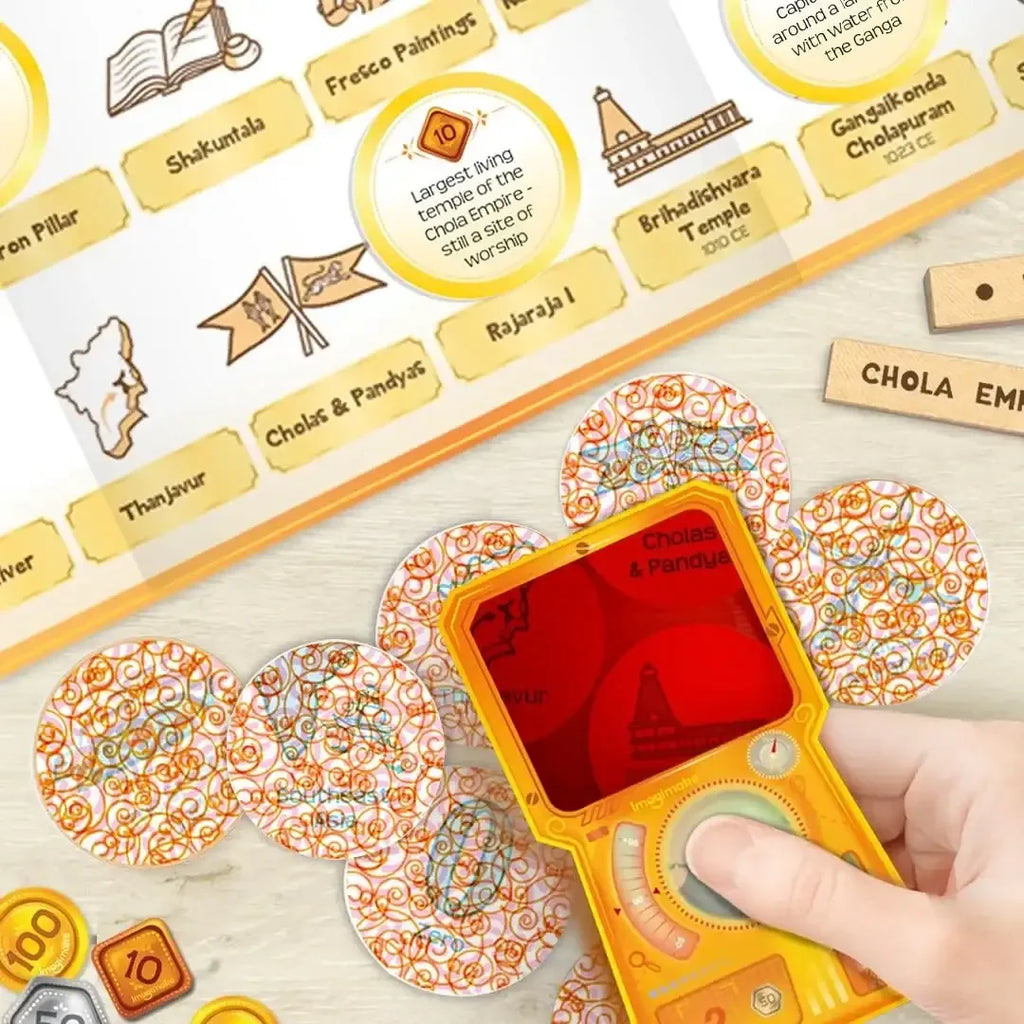 Imagimake Mapology History Quest - India | Historical Board Game for Kids Age 7+ | Learn Indian History Through 8 Eras | Discovery Lens, Artefact Tokens, Ancient Dice | Educational Toy for Girls & Boys - Naivri