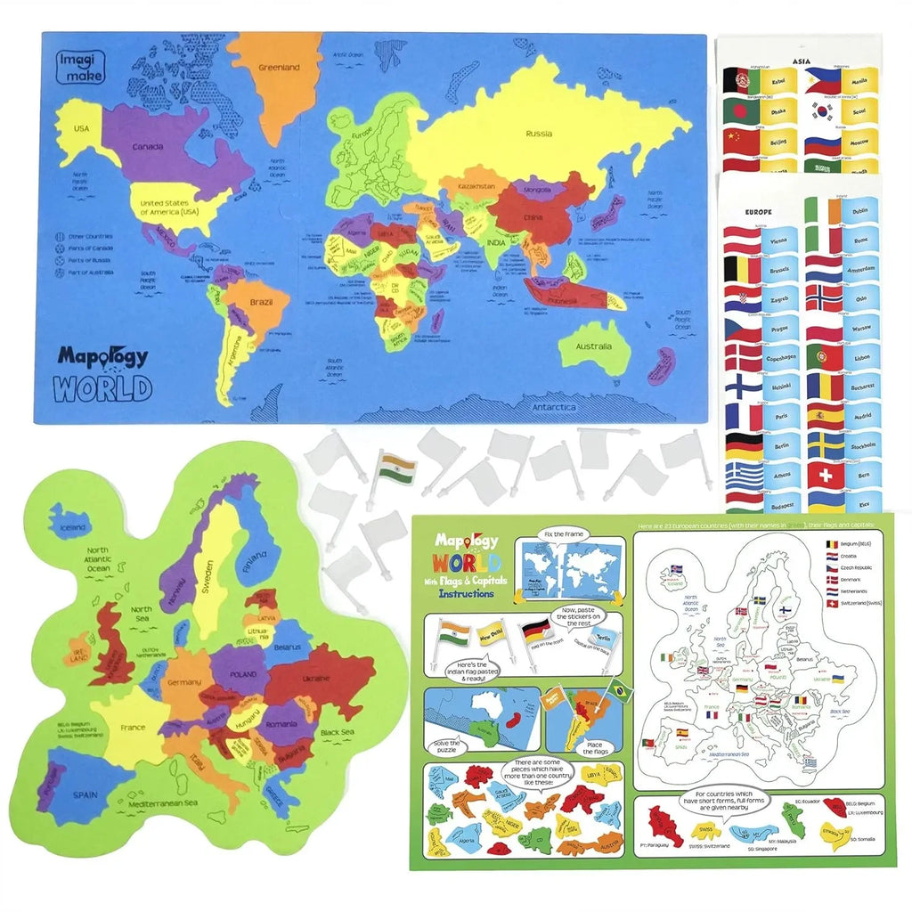 Imagimake: Mapology India and World Maps with Capitals | Educational Geography Puzzle Toy for Kids | Learn Countries, States, Capitals & Flags | Age 5+ - Naivri