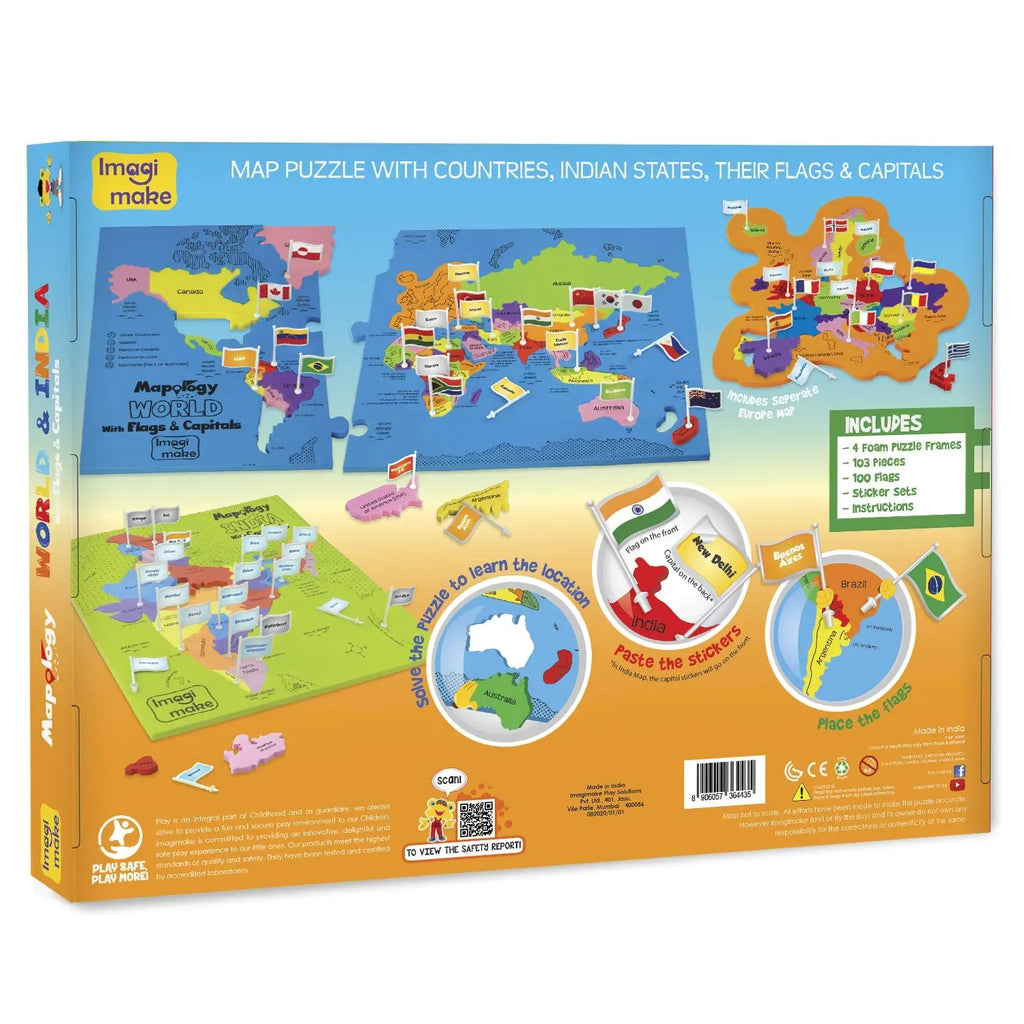 Imagimake: Mapology India and World Maps with Capitals | Educational Geography Puzzle Toy for Kids | Learn Countries, States, Capitals & Flags | Age 5+ - Naivri