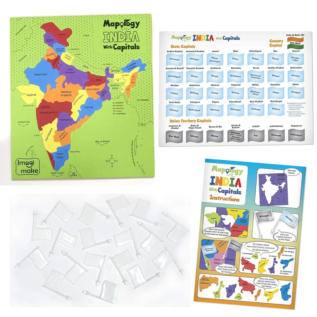 Imagimake: Mapology India and World Maps with Capitals | Educational Geography Puzzle Toy for Kids | Learn Countries, States, Capitals & Flags | Age 5+ - Naivri