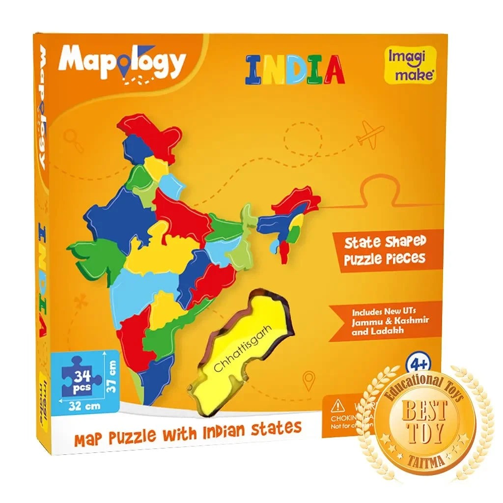 Imagimake Mapology India Map Puzzle | Educational Geography Toy for Kids | Learn Indian States & Union Territories | Ideal Gift for Ages 4–8 - Naivri