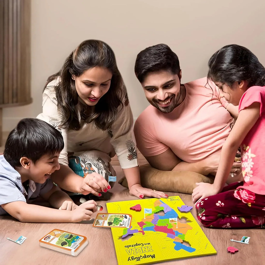 Imagimake Mapology India Map with Flash Card | Swipe & Reveal Educational Puzzle Game for Kids 7+ | Interactive Map Puzzle and Card Game with 200+ Facts | Learning Toys for Geography Enthusiasts - Naivri