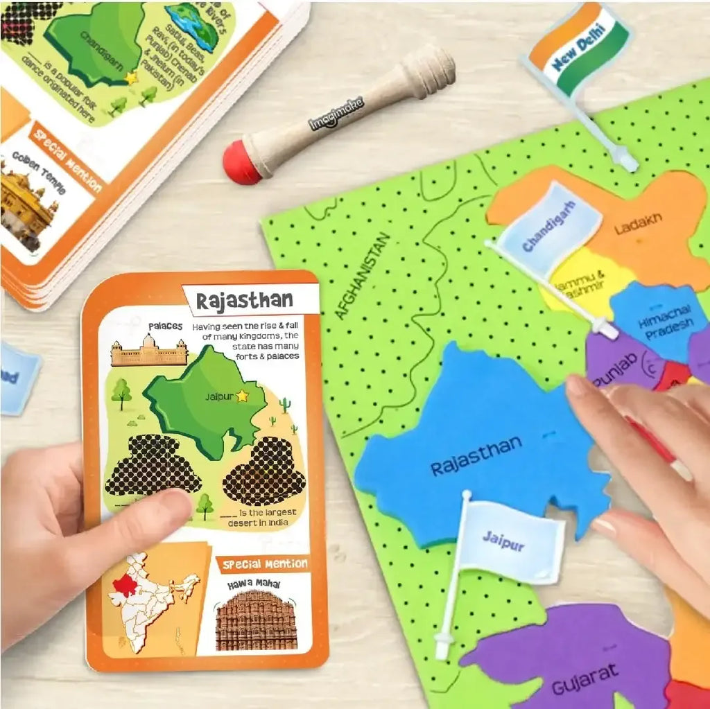 Imagimake Mapology India Map with Flash Card | Swipe & Reveal Educational Puzzle Game for Kids 7+ | Interactive Map Puzzle and Card Game with 200+ Facts | Learning Toys for Geography Enthusiasts - Naivri