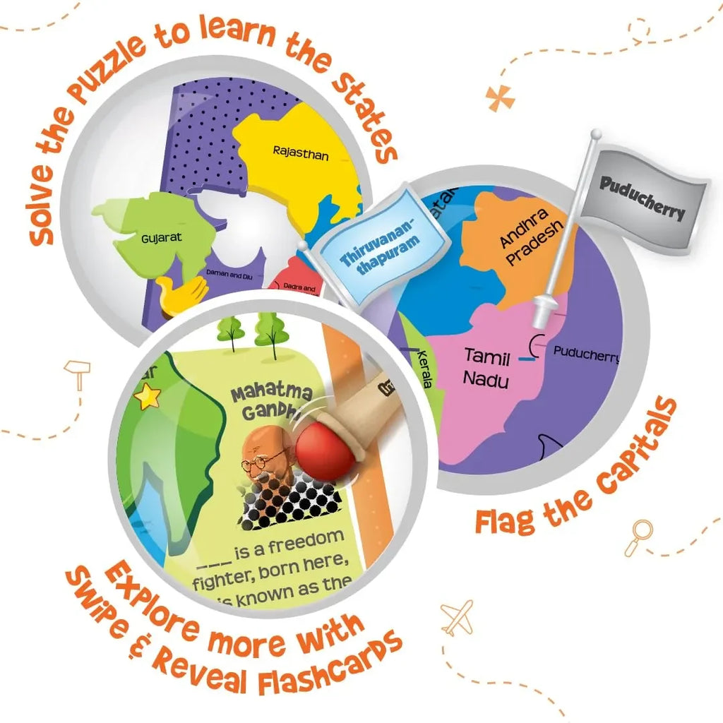 Imagimake Mapology India Map with Flash Card | Swipe & Reveal Educational Puzzle Game for Kids 7+ | Interactive Map Puzzle and Card Game with 200+ Facts | Learning Toys for Geography Enthusiasts - Naivri
