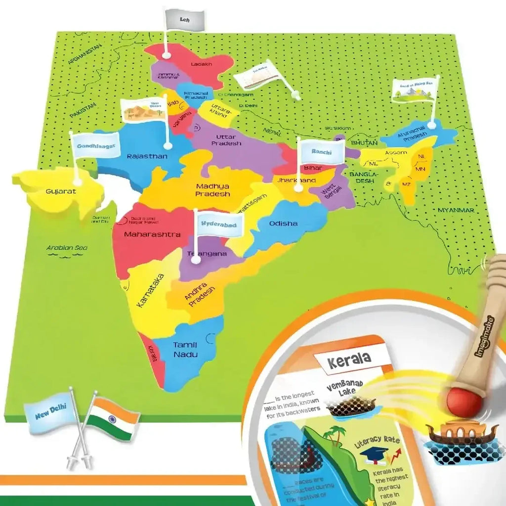 Imagimake Mapology India Map with Flash Card | Swipe & Reveal Educational Puzzle Game for Kids 7+ | Interactive Map Puzzle and Card Game with 200+ Facts | Learning Toys for Geography Enthusiasts - Naivri