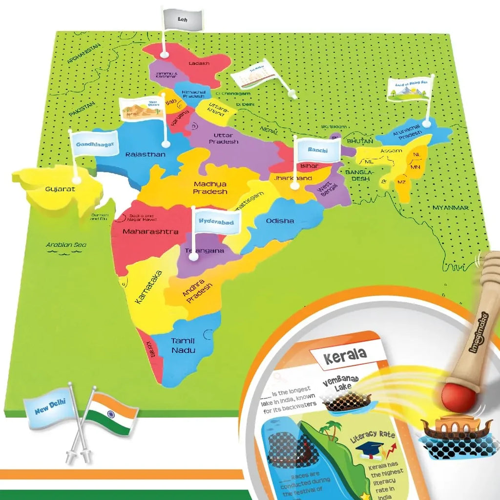 Imagimake Mapology India Map with Flash Card | Swipe & Reveal Educational Puzzle Game for Kids 7+ | Interactive Map Puzzle and Card Game with 200+ Facts | Learning Toys for Geography Enthusiasts - Naivri