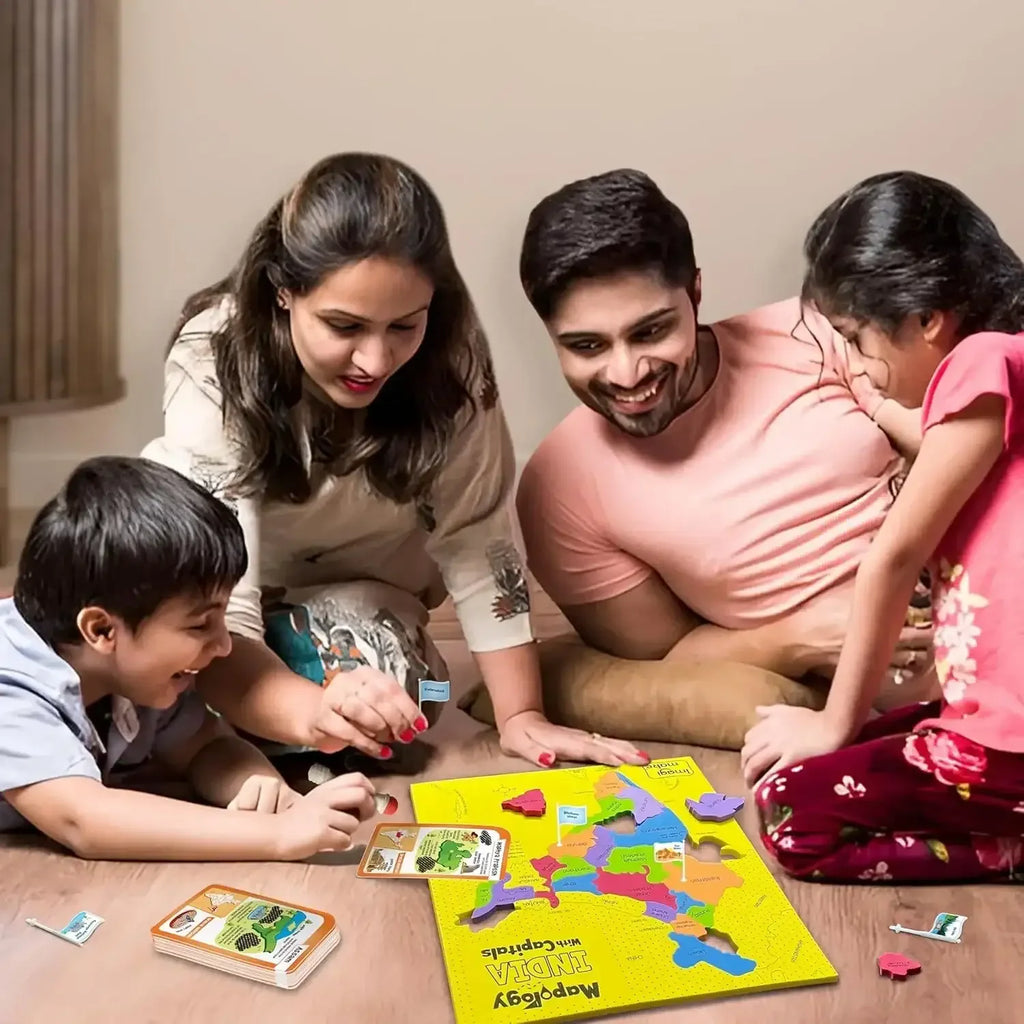 Imagimake Mapology India Map with Flash Card | Swipe & Reveal Educational Puzzle Game for Kids 7+ | Interactive Map Puzzle and Card Game with 200+ Facts | Learning Toys for Geography Enthusiasts - Naivri