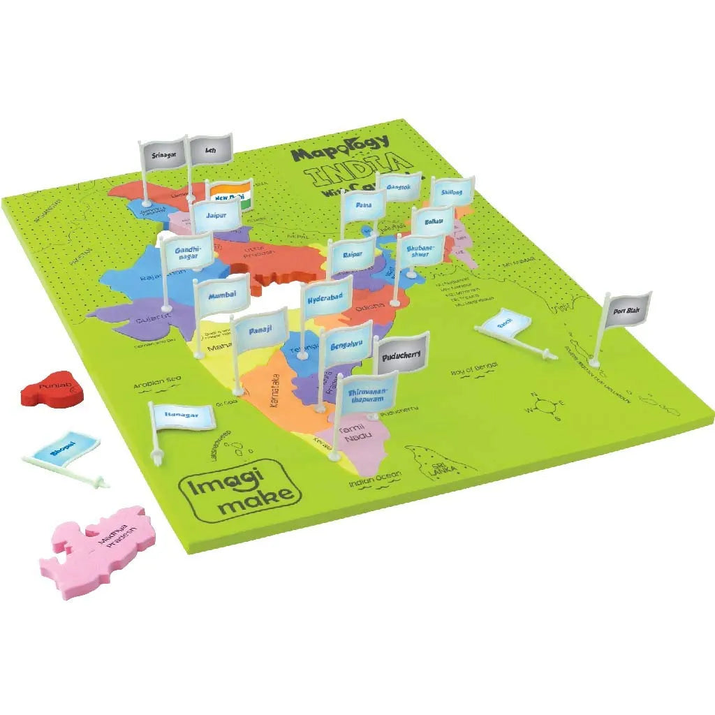 Imagimake Mapology India with State Capitals | Educational Puzzle for Kids 5 Years and Above | Geography Learning Toy | 25-Piece EVA Foam India Map Puzzle - Naivri
