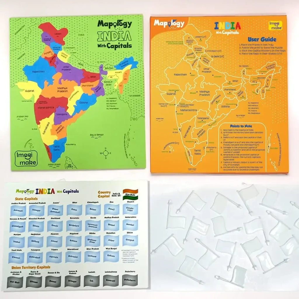 Imagimake Mapology India with State Capitals | Educational Puzzle for Kids 5 Years and Above | Geography Learning Toy | 25-Piece EVA Foam India Map Puzzle - Naivri