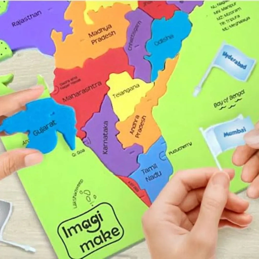 Imagimake Mapology India with State Capitals | Educational Puzzle for Kids 5 Years and Above | Geography Learning Toy | 25-Piece EVA Foam India Map Puzzle - Naivri