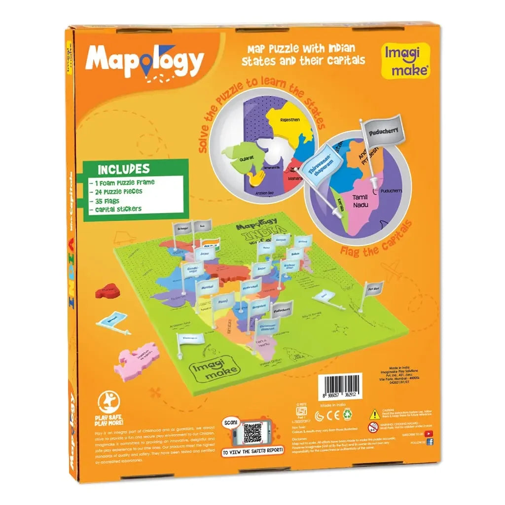 Imagimake Mapology India with State Capitals | Educational Puzzle for Kids 5 Years and Above | Geography Learning Toy | 25-Piece EVA Foam India Map Puzzle - Naivri