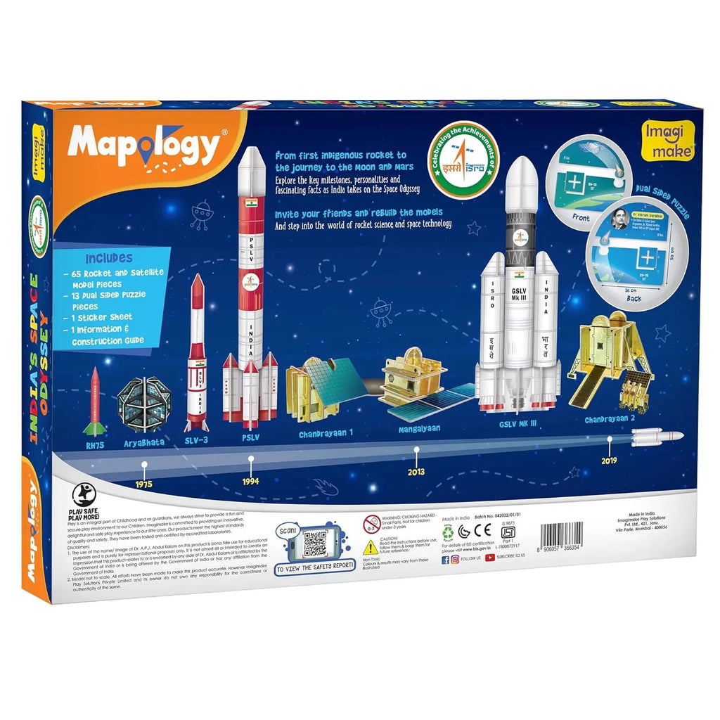 Imagimake Mapology - ISRO India’s Space Odyssey | 3D Puzzle & Model Making Kit | Rockets & Satellites | Educational Toys for Kids (7+ Years) - Naivri