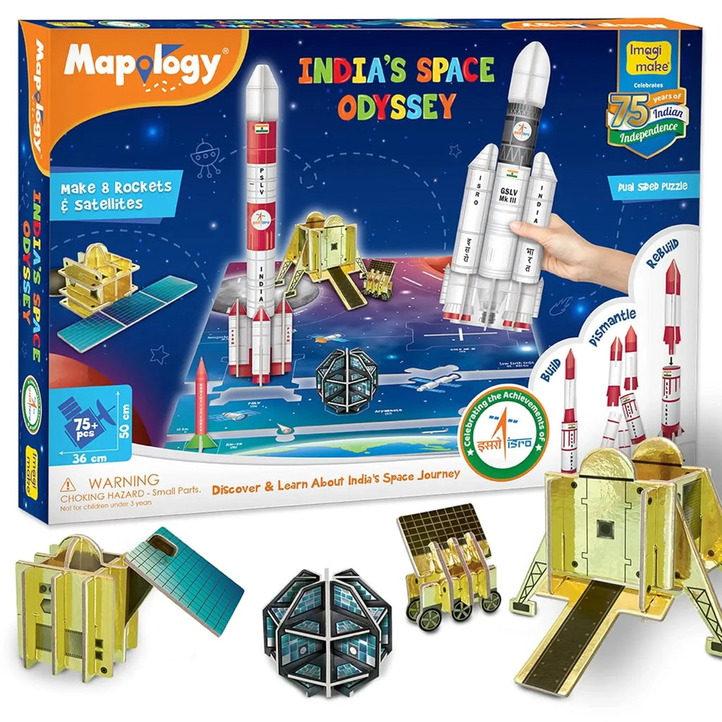 Imagimake Mapology - ISRO India’s Space Odyssey | 3D Puzzle & Model Making Kit | Rockets & Satellites | Educational Toys for Kids (7+ Years) - Naivri
