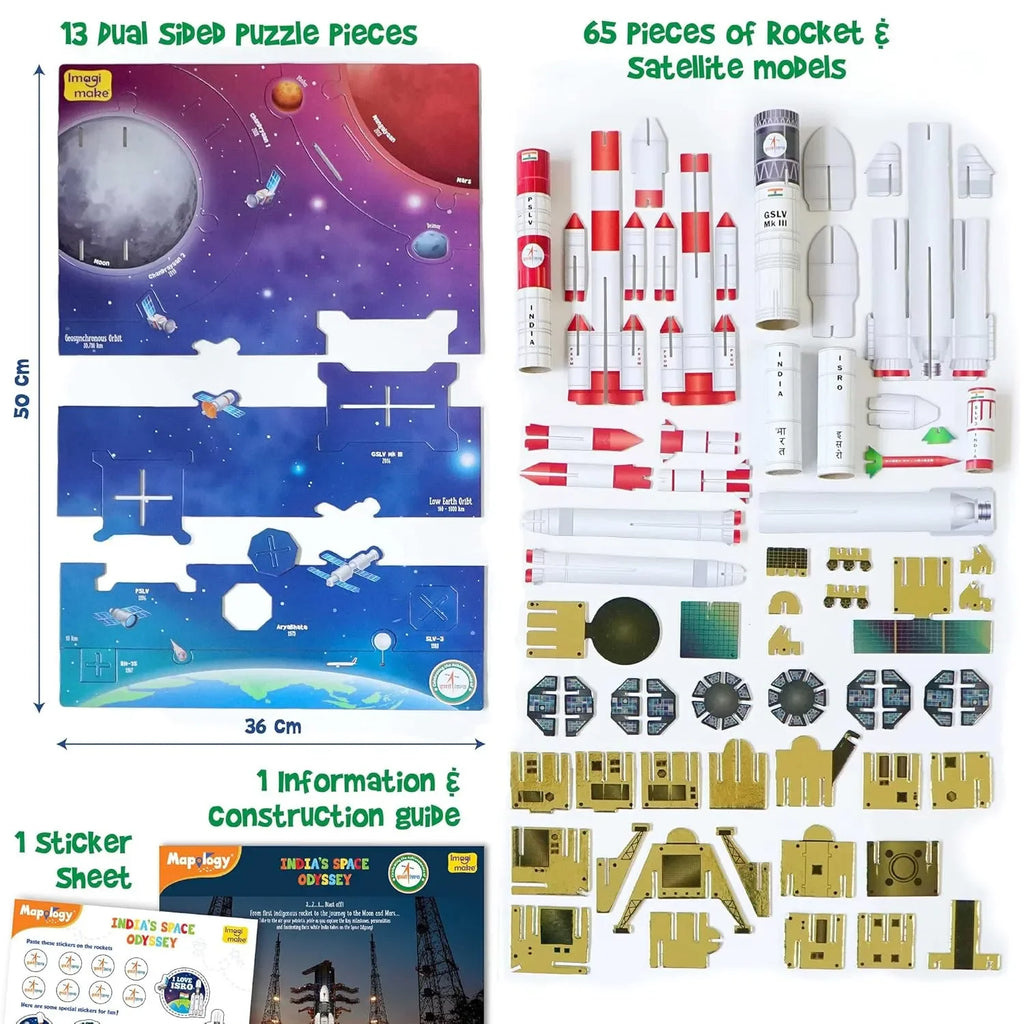 Imagimake Mapology - ISRO India’s Space Odyssey | 3D Puzzle & Model Making Kit | Rockets & Satellites | Educational Toys for Kids (7+ Years) - Naivri