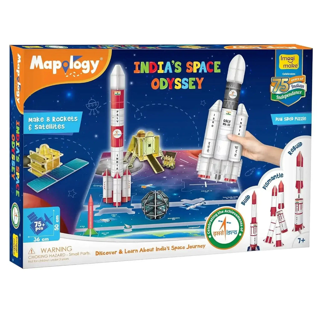 Imagimake Mapology - ISRO India’s Space Odyssey | 3D Puzzle & Model Making Kit | Rockets & Satellites | Educational Toys for Kids (7+ Years) - Naivri
