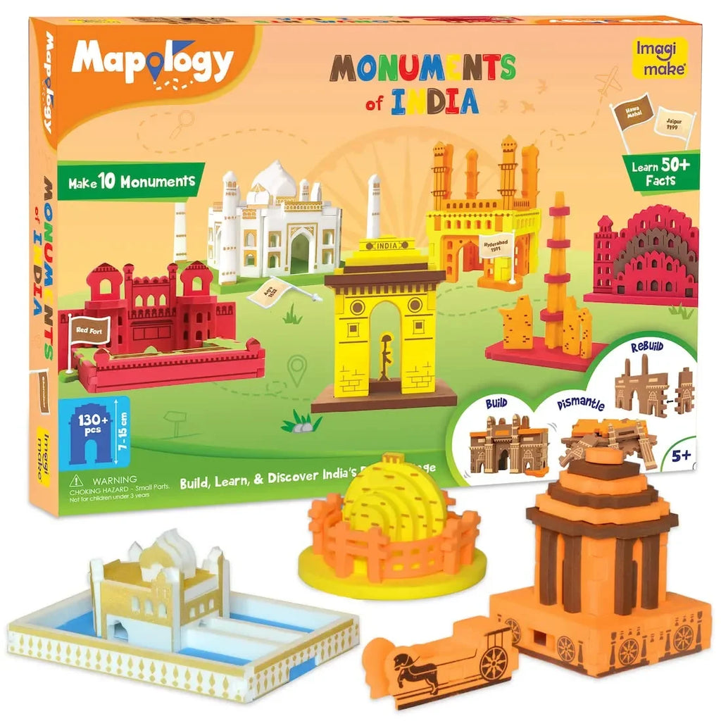 Imagimake Mapology Monuments of India Construction Set – Build 10 Iconic Indian Heritage Monuments | Educational Construction Toy for Kids 5+ | Multicolor 3D Puzzle with Facts & Flags - Naivri