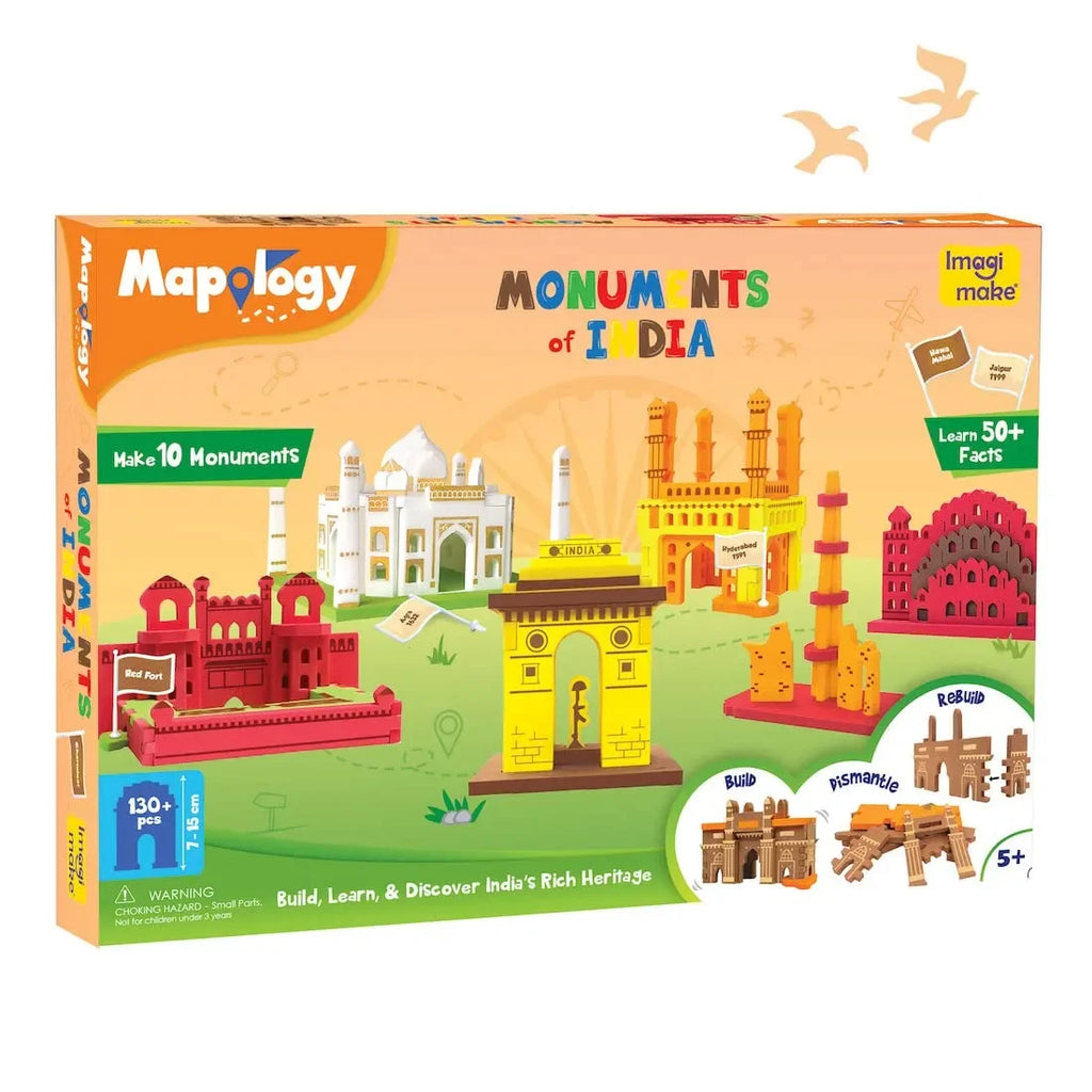Imagimake Mapology Monuments of India Construction Set – Build 10 Iconic Indian Heritage Monuments | Educational Construction Toy for Kids 5+ | Multicolor 3D Puzzle with Facts & Flags - Naivri