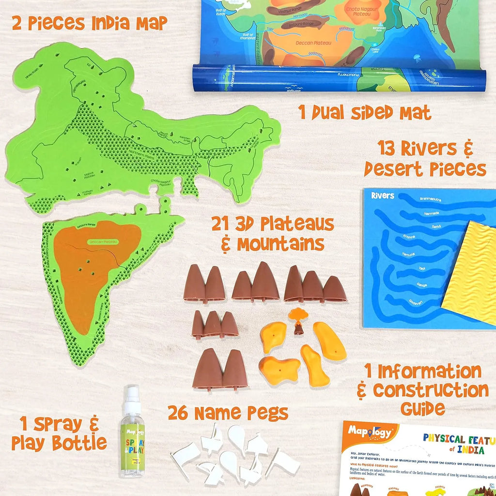 Imagimake Mapology Physical Features of India Puzzle | Learn 50+ Geographical Features | Educational Map Toy for Kids 5+ Years | 3D Puzzle with Rivers, Mountains, Plateaus - Naivri