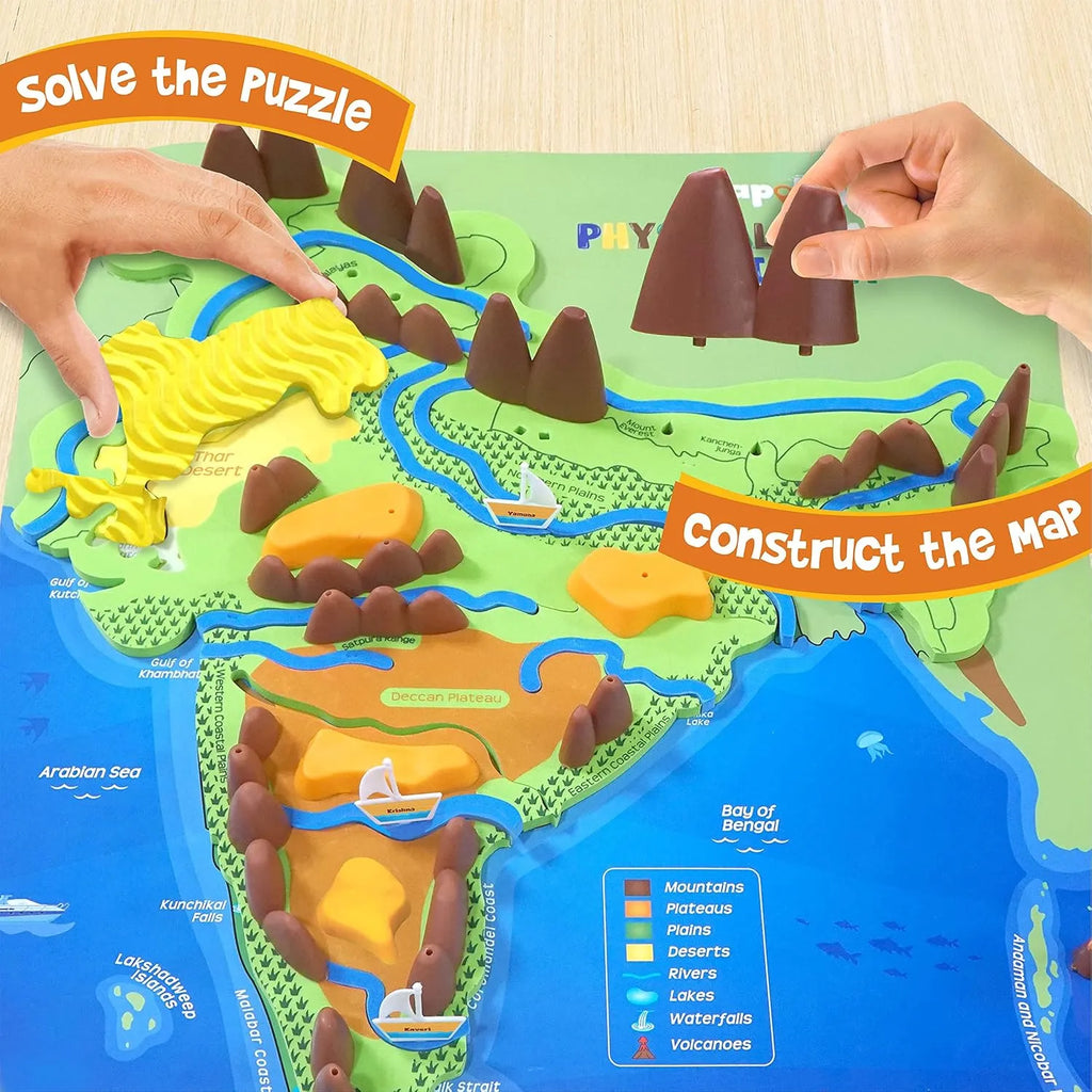 Imagimake Mapology Physical Features of India Puzzle | Learn 50+ Geographical Features | Educational Map Toy for Kids 5+ Years | 3D Puzzle with Rivers, Mountains, Plateaus - Naivri