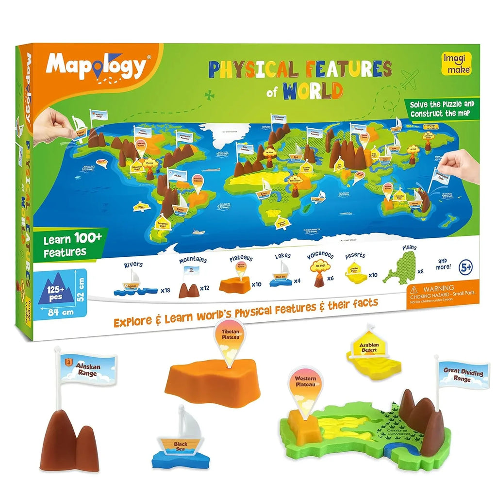 Imagimake Mapology Physical Features of World – 3D Puzzle & Construction Toy for Kids | Educational DIY Science Kit for Geography Learning | Ages 5 to 12 - Naivri