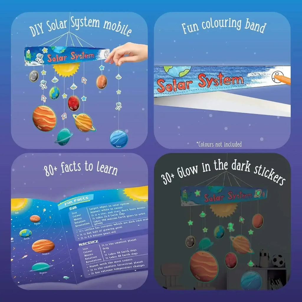 Imagimake Mapology Solar System Mobile – DIY Hanging Craft Kit | Educational Toy for Kids Age 5+ | Glow-in-the-Dark Planetary Model & Learning Aid - Naivri