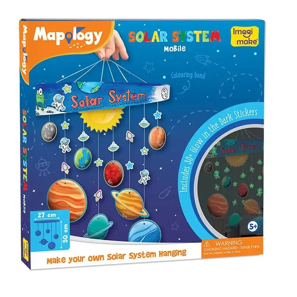 Imagimake Mapology Solar System Mobile – DIY Hanging Craft Kit | Educational Toy for Kids Age 5+ | Glow-in-the-Dark Planetary Model & Learning Aid - Naivri