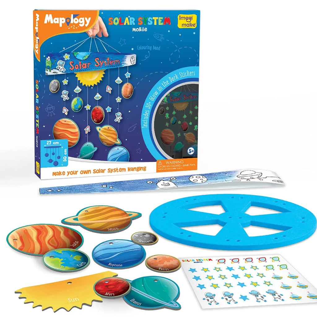 Imagimake Mapology Solar System Mobile – DIY Hanging Craft Kit | Educational Toy for Kids Age 5+ | Glow-in-the-Dark Planetary Model & Learning Aid - Naivri