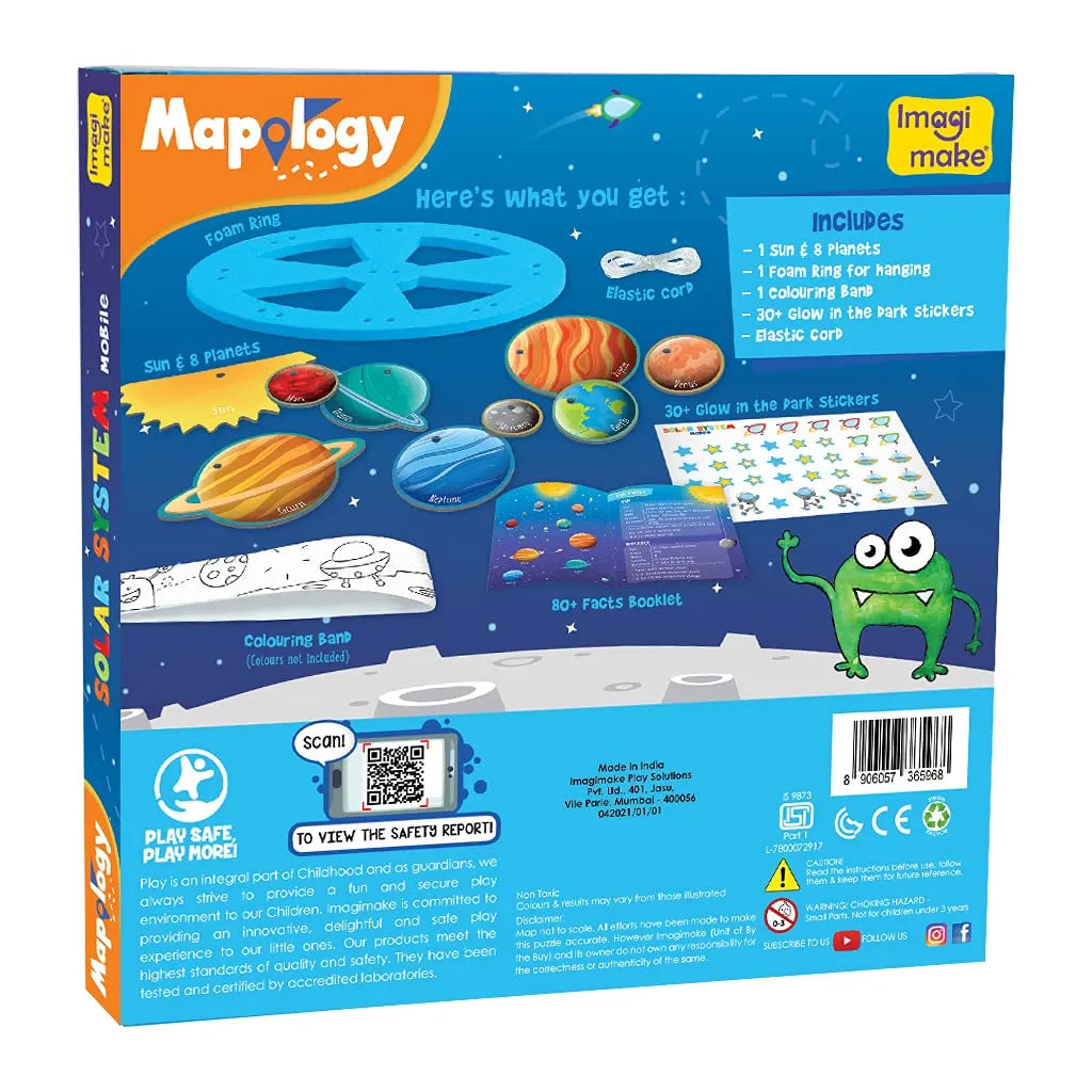 Imagimake Mapology Solar System Mobile – DIY Hanging Craft Kit | Educational Toy for Kids Age 5+ | Glow-in-the-Dark Planetary Model & Learning Aid - Naivri