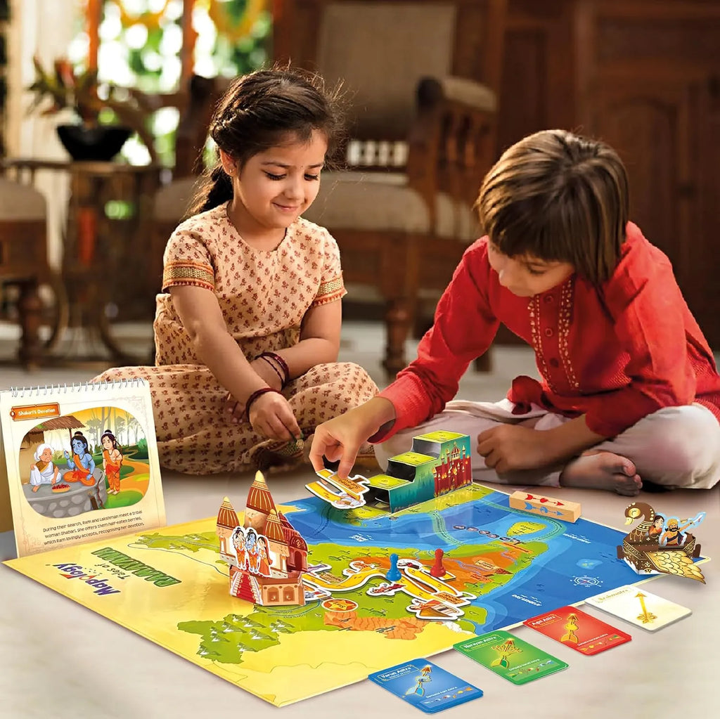 Imagimake Mapology Tales of Ramayana | 3-in-1 Magnetic Board Game, Ramayana Storybook, and Trump Cards | Interactive Educational Family Game for Kids Age 8-12 - Naivri