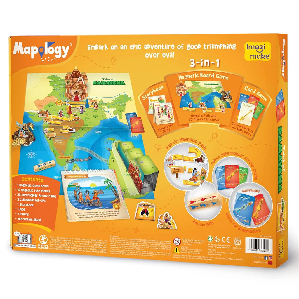 Imagimake Mapology Tales of Ramayana | 3-in-1 Magnetic Board Game, Ramayana Storybook, and Trump Cards | Interactive Educational Family Game for Kids Age 8-12 - Naivri