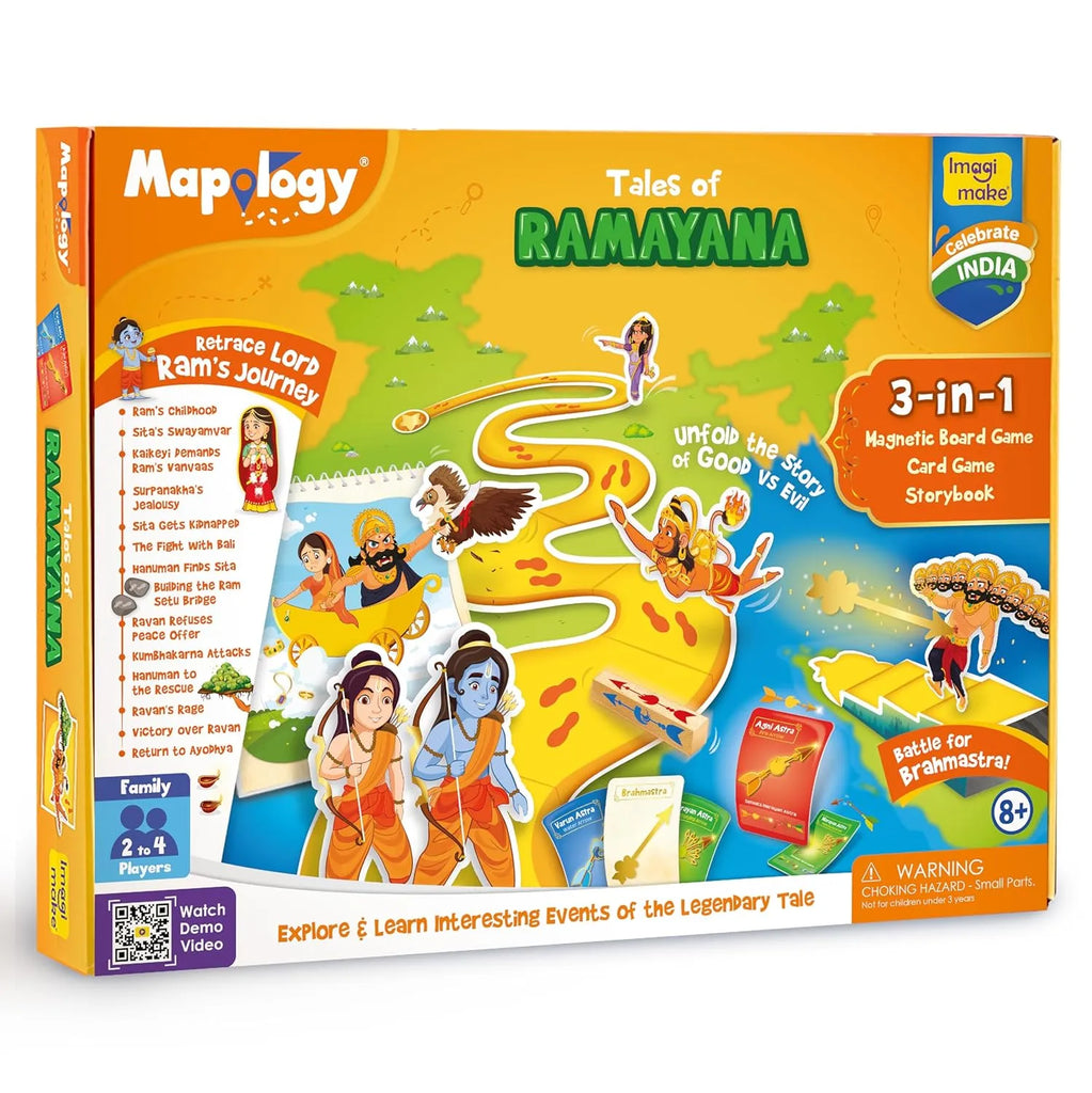 Imagimake Mapology Tales of Ramayana | 3-in-1 Magnetic Board Game, Ramayana Storybook, and Trump Cards | Interactive Educational Family Game for Kids Age 8-12 - Naivri