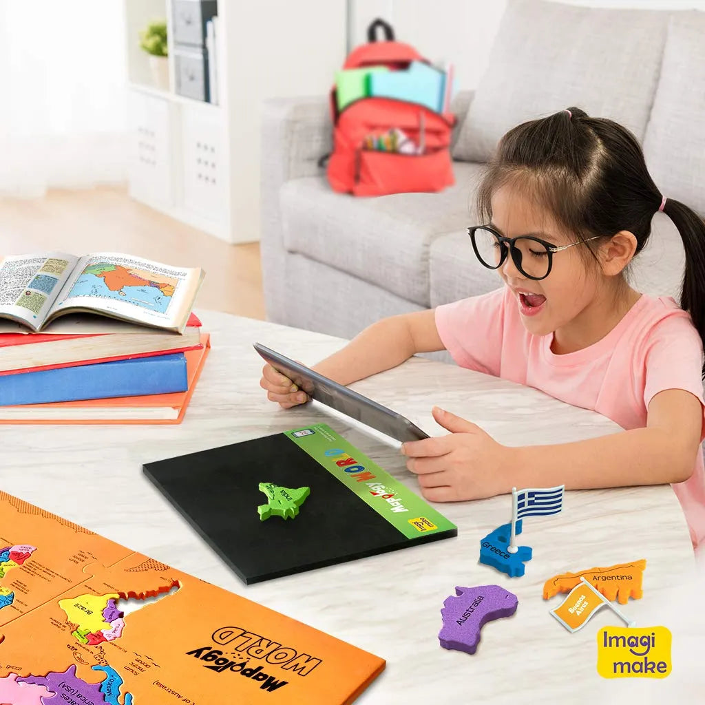 Imagimake Mapology World AR – Augmented Reality Wildlife Map & Interactive Educational Puzzle | STEAM Learning Toy for Boys & Girls | Multicolor World Map Puzzle with Flags, Facts & App Integration - Naivri