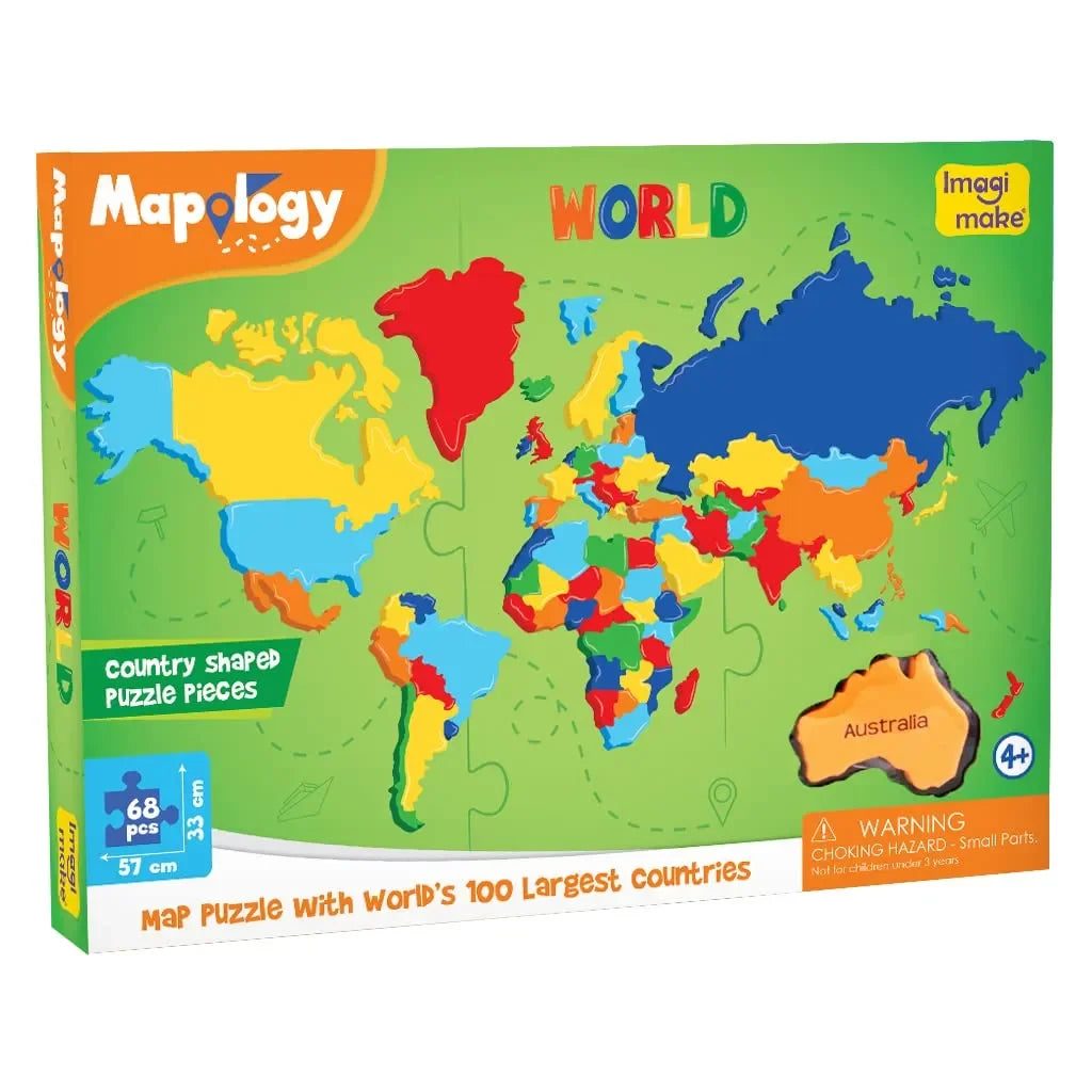 Imagimake Mapology World – Educational Jigsaw Puzzle for Kids Age 4+ | Interactive Geography Learning Aid | Foam Puzzle with 65 Country Pieces - Naivri