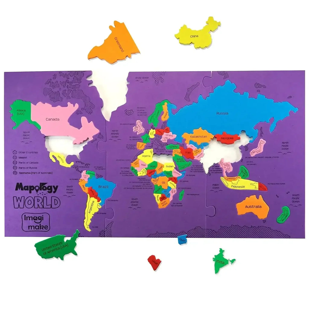 Imagimake Mapology World – Educational Jigsaw Puzzle for Kids Age 4+ | Interactive Geography Learning Aid | Foam Puzzle with 65 Country Pieces - Naivri