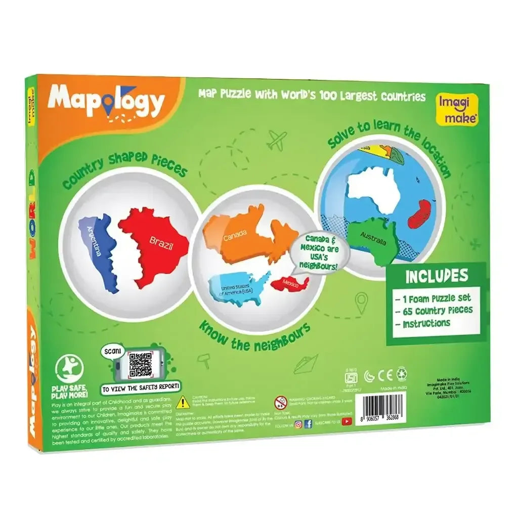 Imagimake Mapology World – Educational Jigsaw Puzzle for Kids Age 4+ | Interactive Geography Learning Aid | Foam Puzzle with 65 Country Pieces - Naivri