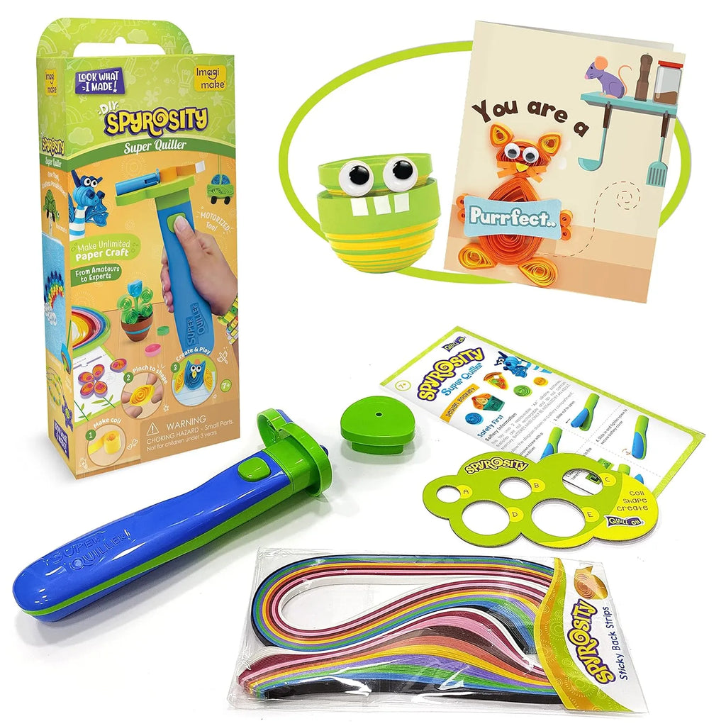 Imagimake Quill On Spyrosity Super Quiller – Electric Quilling Tool – Coils 10+ Strips – Includes 100 Strips – For 7 Year Old Boys & Girls – Multicolor - Naivri