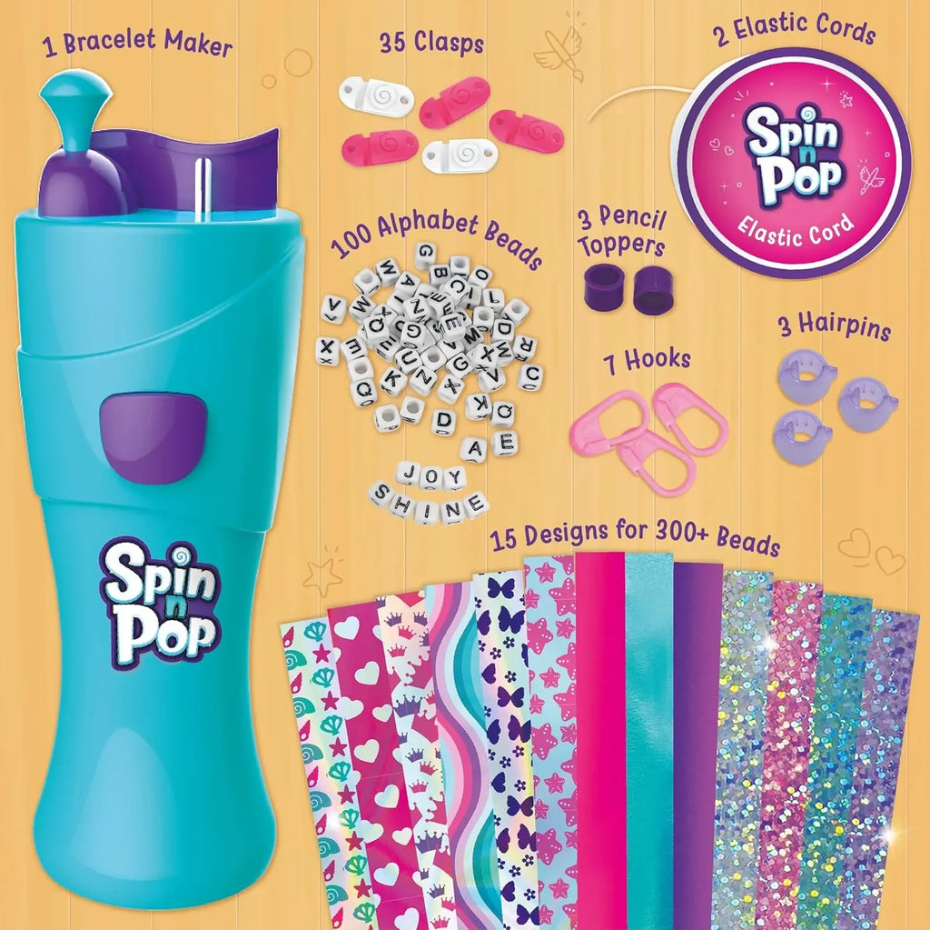 Imagimake Spin n Pop Beads Studio – Patented Electric Bracelet Maker DIY Kit for Kids Age 8-12 | Create 25+ Unique Jewelry Accessories | Multicolor Crafting Set - Naivri