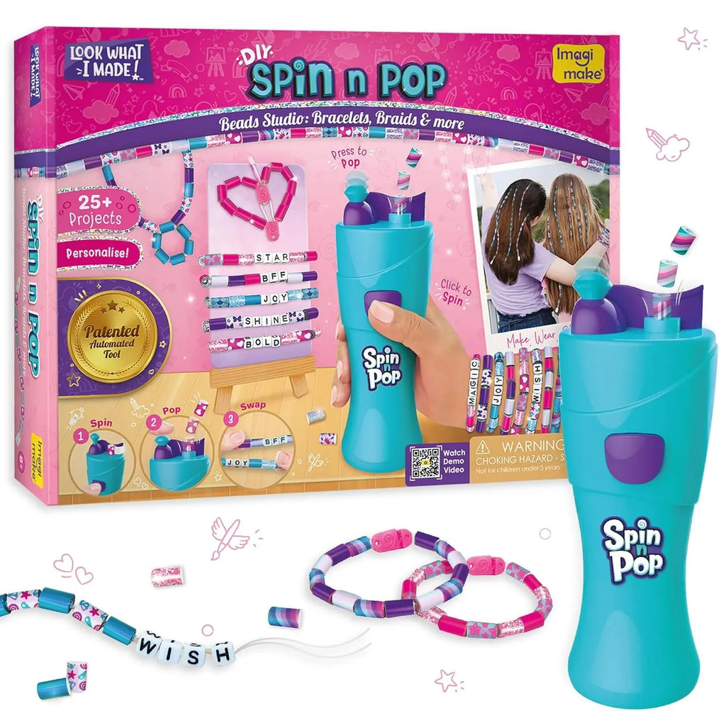 Imagimake Spin n Pop Beads Studio – Patented Electric Bracelet Maker DIY Kit for Kids Age 8-12 | Create 25+ Unique Jewelry Accessories | Multicolor Crafting Set - Naivri
