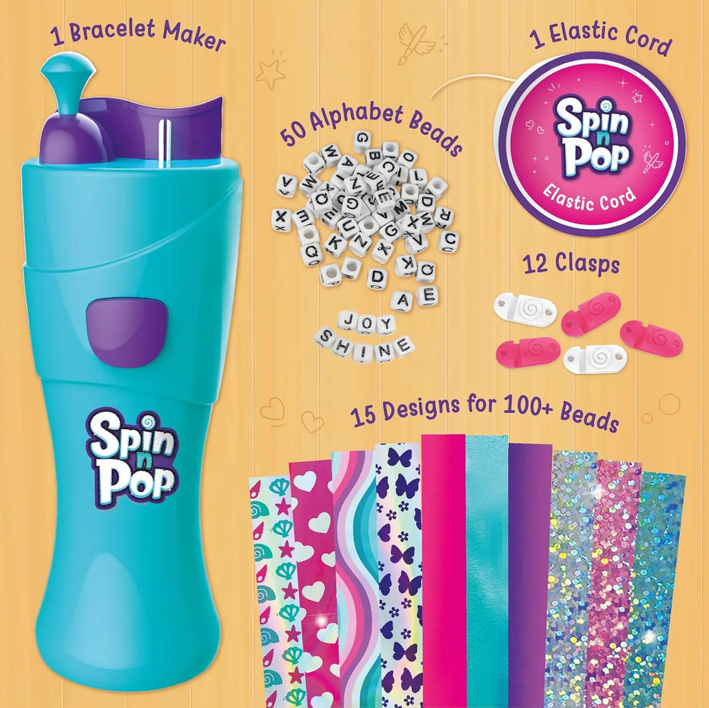 Imagimake Spin n Pop DIY Bracelet Making Kit | Electric Bracelet Maker for Girls Ages 8–12 | Create 10 Custom Friendship Bracelets with Foil Beads, Alphabet Beads & Clasps | Jewellery Craft Kit for Kids & Teens – Blue & Green - Naivri