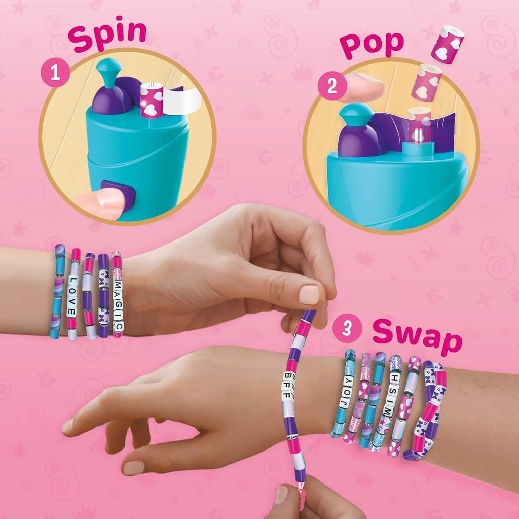 Imagimake Spin n Pop DIY Bracelet Making Kit | Electric Bracelet Maker for Girls Ages 8–12 | Create 10 Custom Friendship Bracelets with Foil Beads, Alphabet Beads & Clasps | Jewellery Craft Kit for Kids & Teens – Blue & Green - Naivri
