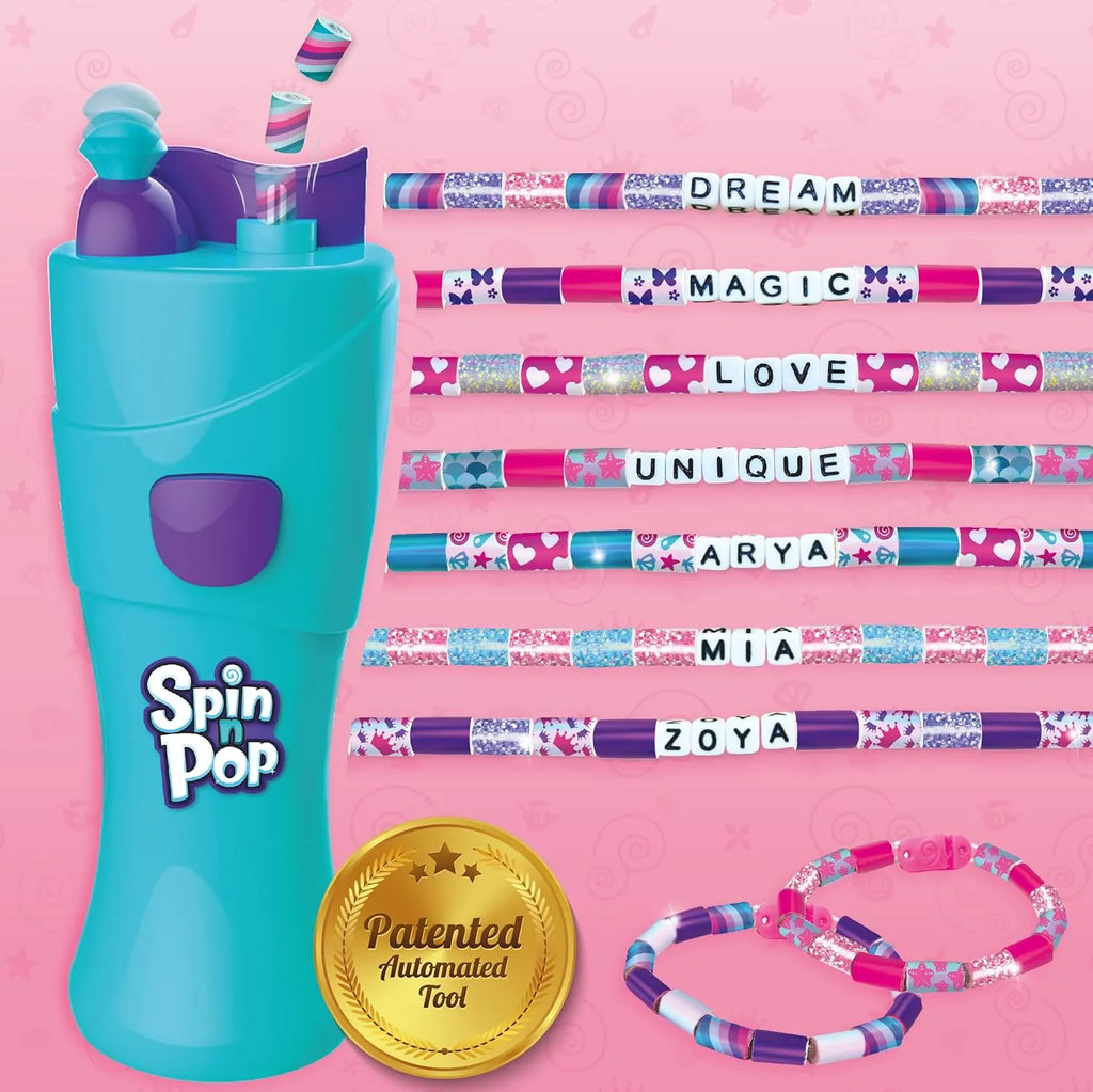 Imagimake Spin n Pop DIY Bracelet Making Kit | Electric Bracelet Maker for Girls Ages 8–12 | Create 10 Custom Friendship Bracelets with Foil Beads, Alphabet Beads & Clasps | Jewellery Craft Kit for Kids & Teens – Blue & Green - Naivri