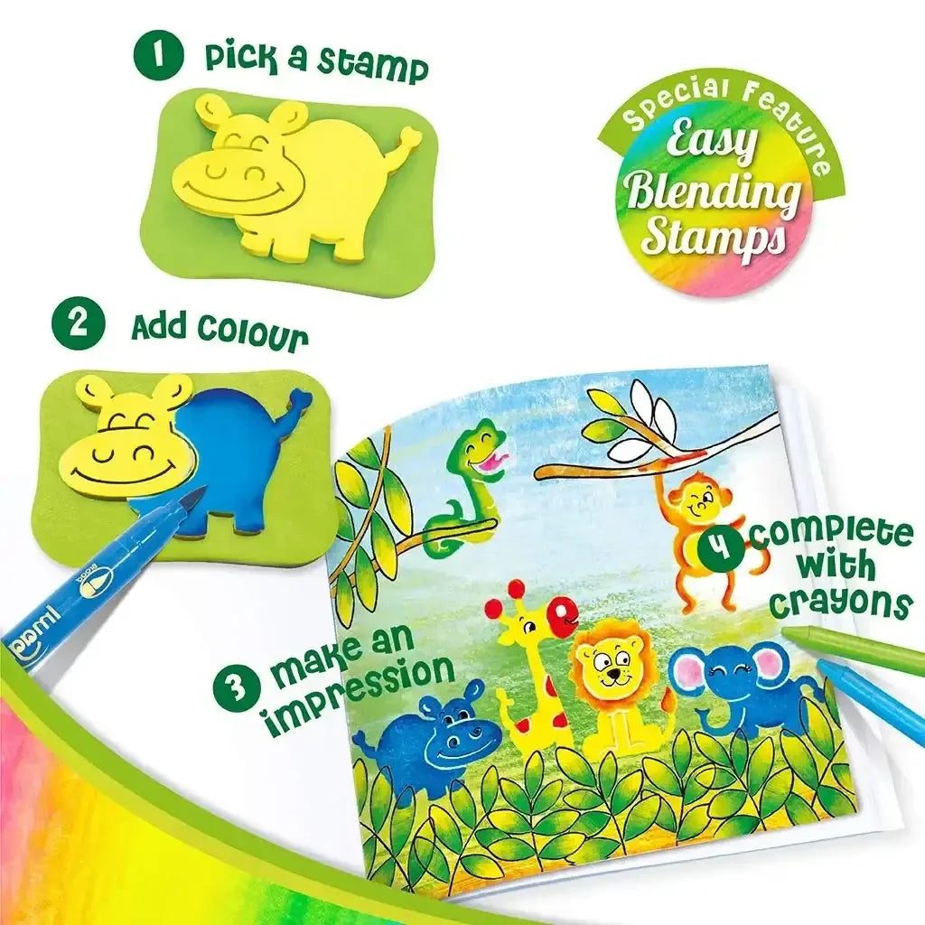 Imagimake Stamp Art – Animal Kingdom DIY Kids Colouring Book Set | Creative Stamp Kit for Boys & Girls Age 3+ | 16 Projects | Reusable Washable Stamps | Made in India | Multicolor Craft Set - Naivri