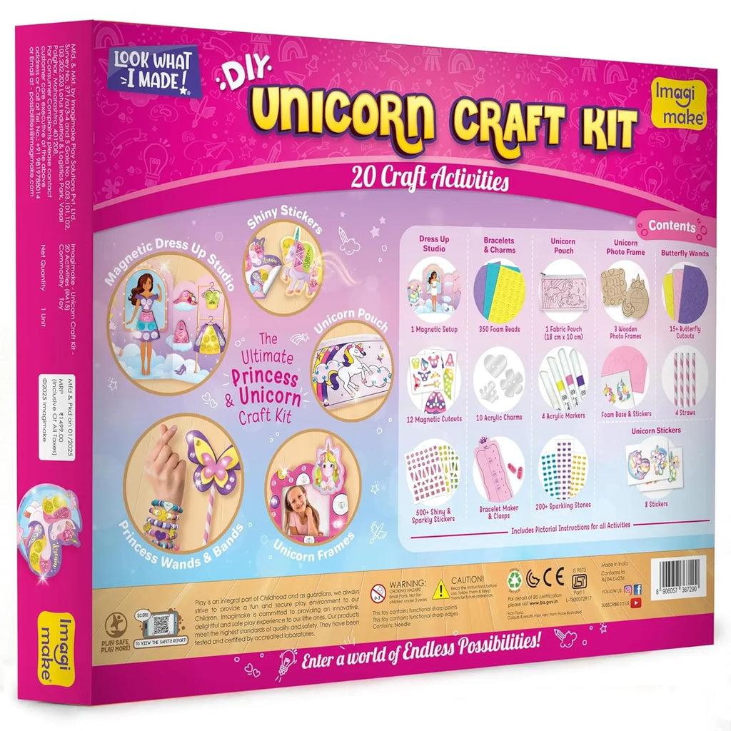 Imagimake Unicorn Craft Kit for Girls | 20+ Mess-Free Art & Craft Activities | DIY Bracelets, Magnetic Dress-Up, Colouring, Painting | Birthday Gift for Girls Age 5 to 10 - Naivri
