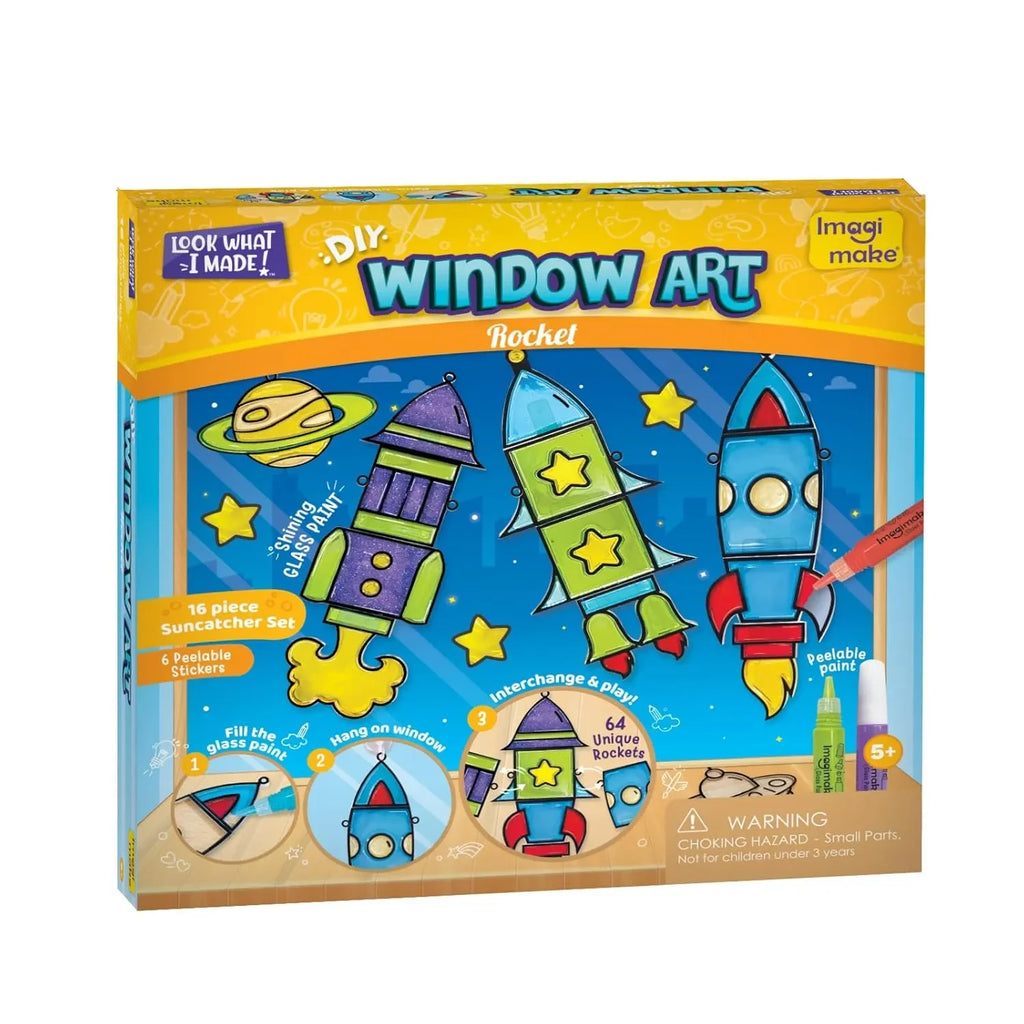Imagimake Window Art DIY Glass Painting Kit – Rocket Theme | 64 Custom Rocket Combinations | Glass Paint for Kids | Suncatcher Stickers | Arts & Crafts Set for Boys & Girls - Naivri