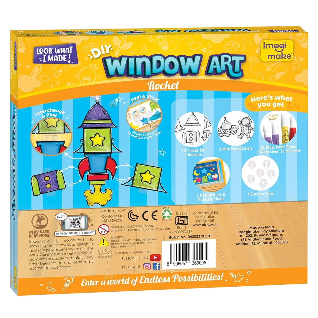 Imagimake Window Art DIY Glass Painting Kit – Rocket Theme | 64 Custom Rocket Combinations | Glass Paint for Kids | Suncatcher Stickers | Arts & Crafts Set for Boys & Girls - Naivri
