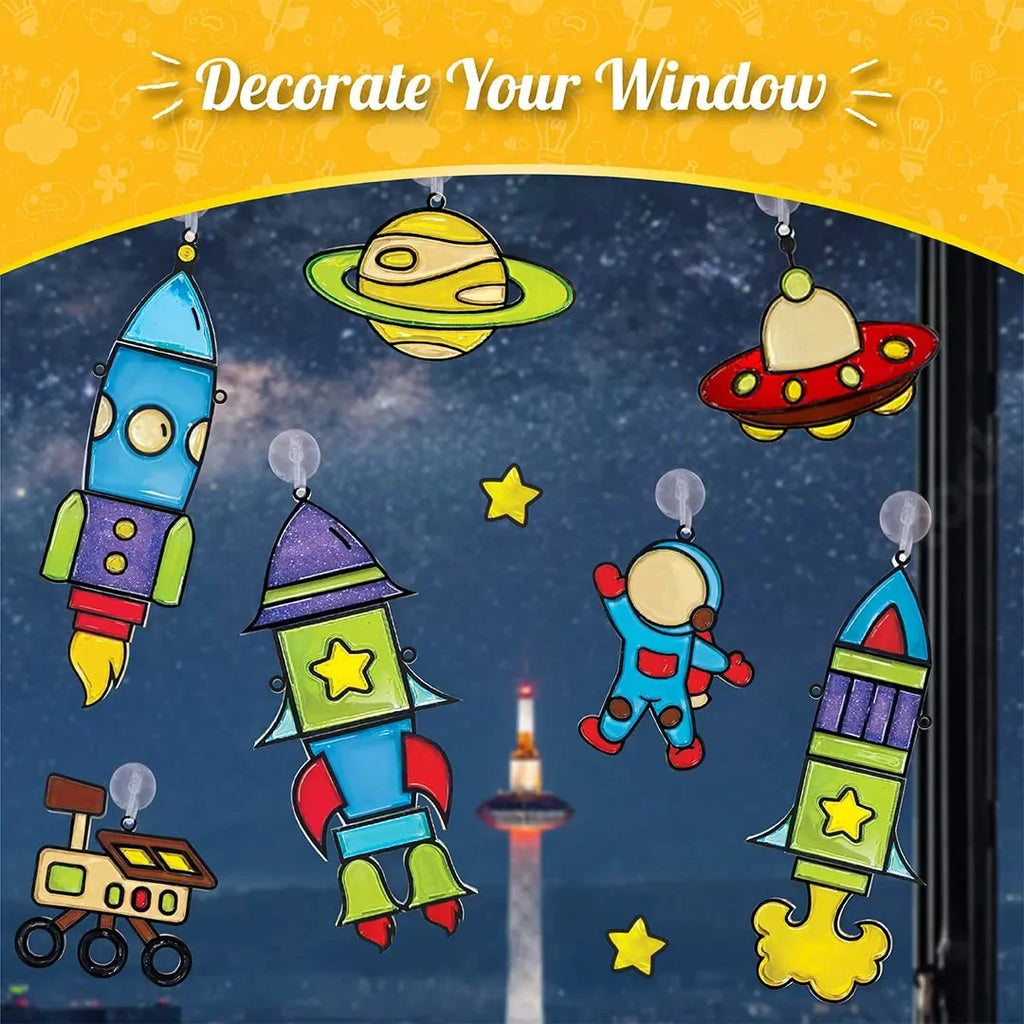 Imagimake Window Art DIY Glass Painting Kit – Rocket Theme | 64 Custom Rocket Combinations | Glass Paint for Kids | Suncatcher Stickers | Arts & Crafts Set for Boys & Girls - Naivri